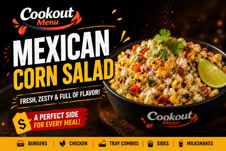 Mexican Corn Salad served in a bowl with fresh corn, cilantro, lime, and Cookout Menu
