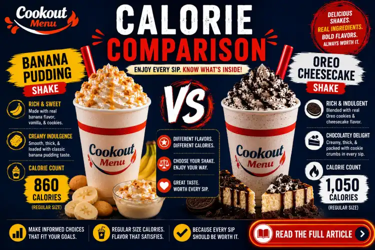 Banana Pudding vs Oreo Cheesecake Shake calorie comparison showing estimated nutrition, serving sizes, and flavor differences.