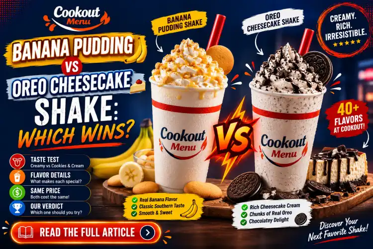 Banana Pudding vs Oreo Cheesecake Shake comparison featuring two of Cookout's most popular milkshake flavors side by side.