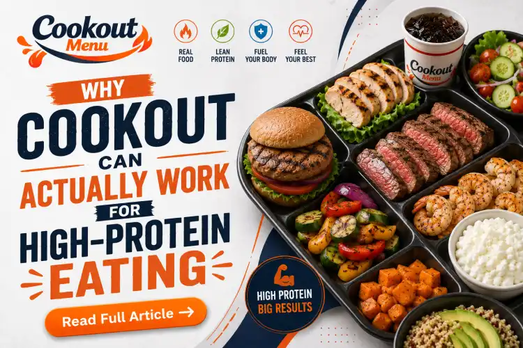 High protein Cookout orders ranked by protein content with grilled chicken, steak, turkey burger, shrimp, and other nutritious mains.