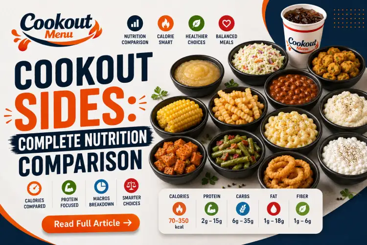 Cookout nutrition guide comparing side dishes by calories, protein, carbs, fat, and healthier choices.