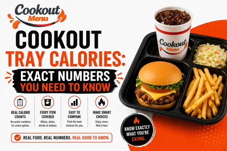Cookout Tray Calories guide showing exact calorie numbers for burgers, sides, drinks, and complete Cookout tray meals.