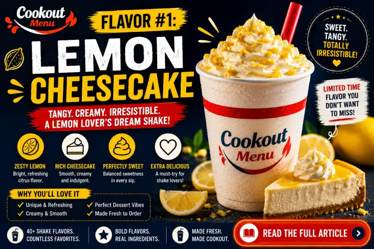 Underrated Cookout Milkshake Flavors featuring the refreshing Lemon Cheesecake Shake with creamy citrus cheesecake flavor.