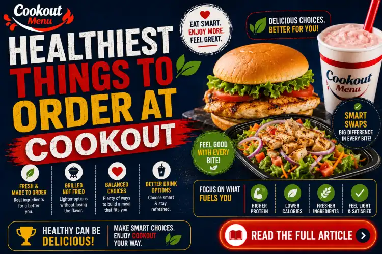 Healthiest Cookout menu items guide featuring the best low-calorie meals, drinks, sides, and smarter ordering choices.