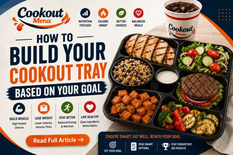 Cookout nutrition guide showing how to build a Cookout tray for weight loss, muscle gain, or balanced nutrition.