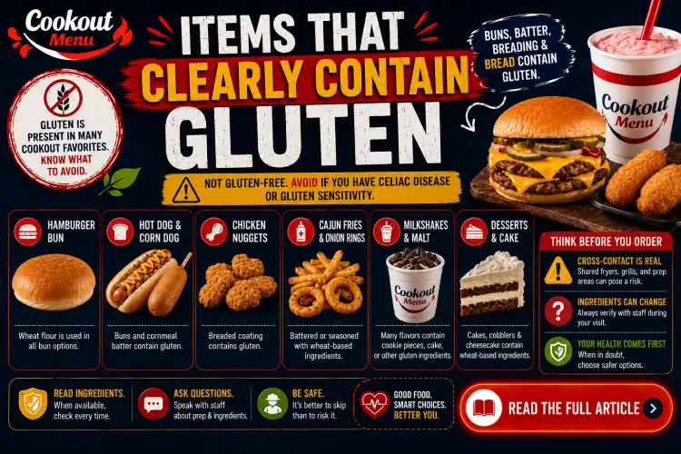 Is Cookout gluten free article identifying menu items that clearly contain gluten, including buns, breaded foods, and wheat-based ingredients.