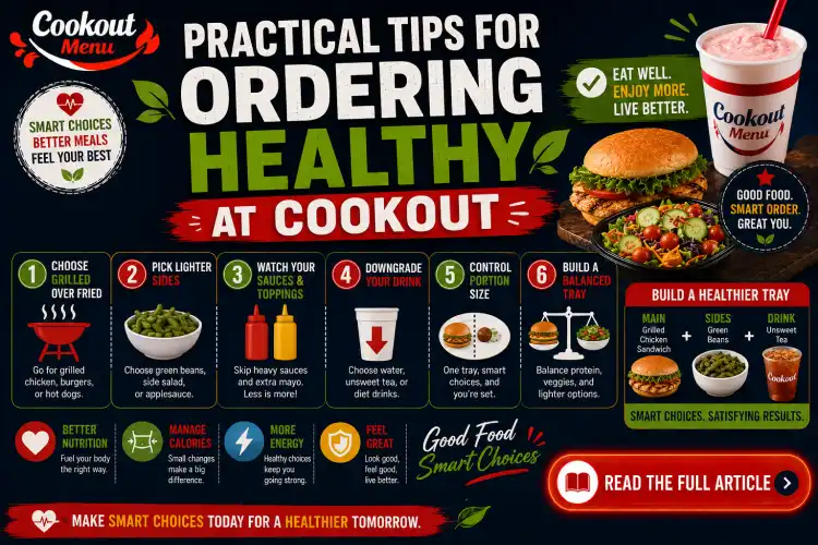 Healthiest Cookout menu items guide with practical tips for ordering healthier meals, choosing lighter sides, and reducing calories.