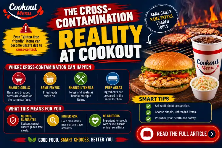 Is Cookout gluten free guide explaining shared grills, fryers, and kitchen practices that can increase cross-contamination risks.