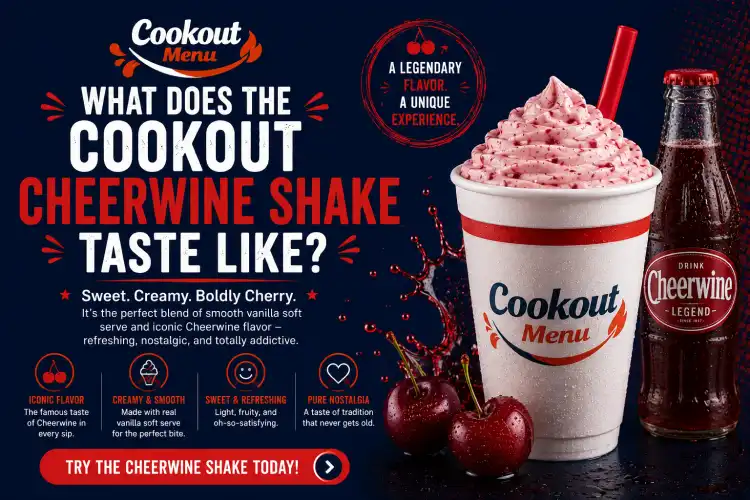 Cookout Cheerwine Shake featuring a creamy cherry flavor with smooth vanilla soft serve and the signature taste of Cheerwine soda.