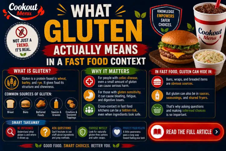 Is Cookout gluten free guide explaining how gluten is found in fast food ingredients, breading, sauces, and shared preparation areas.
