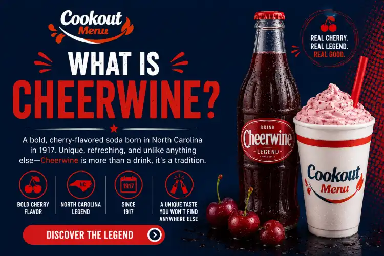 Cookout Cheerwine Shake guide explaining the history of Cheerwine, North Carolina's famous cherry-flavored soft drink.