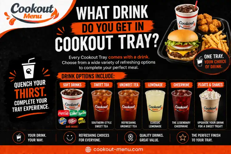 Top Cookout Tray Combos featuring classic burgers, BBQ sandwiches, chicken sandwiches, wraps, fries, and beverages.