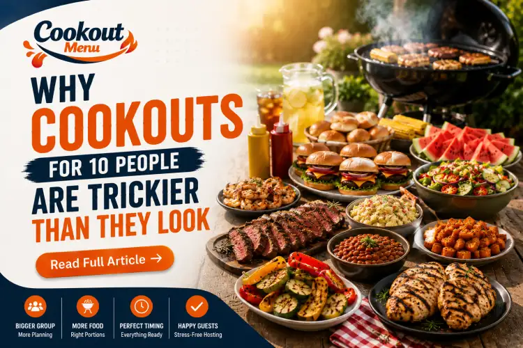 Easy Cookout menu for 10 people with a complete backyard BBQ setup showing meal planning for a medium-sized group.