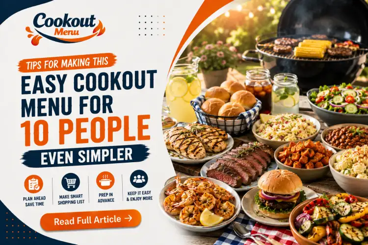 Easy Cookout menu for 10 people with simple meal prep tips, grilled favorites, fresh sides, and an organized backyard BBQ setup.