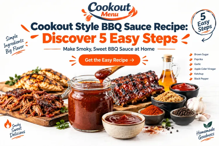 Cookout Style BBQ Sauce Recipe guide featuring 5 easy steps to make a rich, smoky, sweet, and tangy homemade BBQ sauce inspired by classic Cookout flavors.