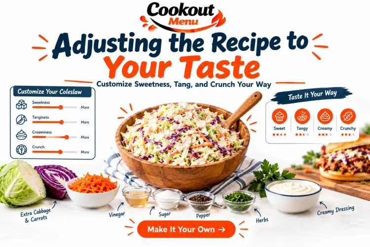 Cookout Style Coleslaw Recipe tips for adjusting flavors with custom ingredients, sweetness, creaminess, and texture preferences for a personalized homemade coleslaw.