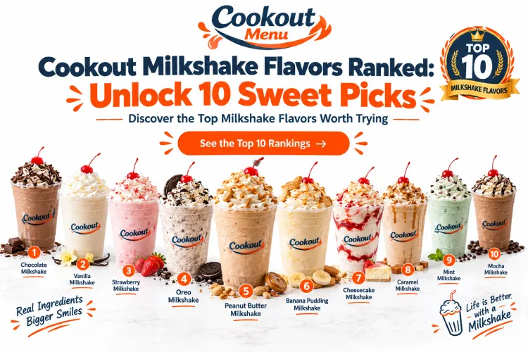 Cook Out Peanut Butter Fudge milkshake topped with whipped cream, the top-ranked flavor